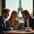 Agent immobilier et couple regardant une annonce à Paris