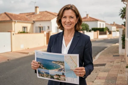 Agent immobilière tenant un plan de quartier à Fréjus, conseil achat immobilier 2026