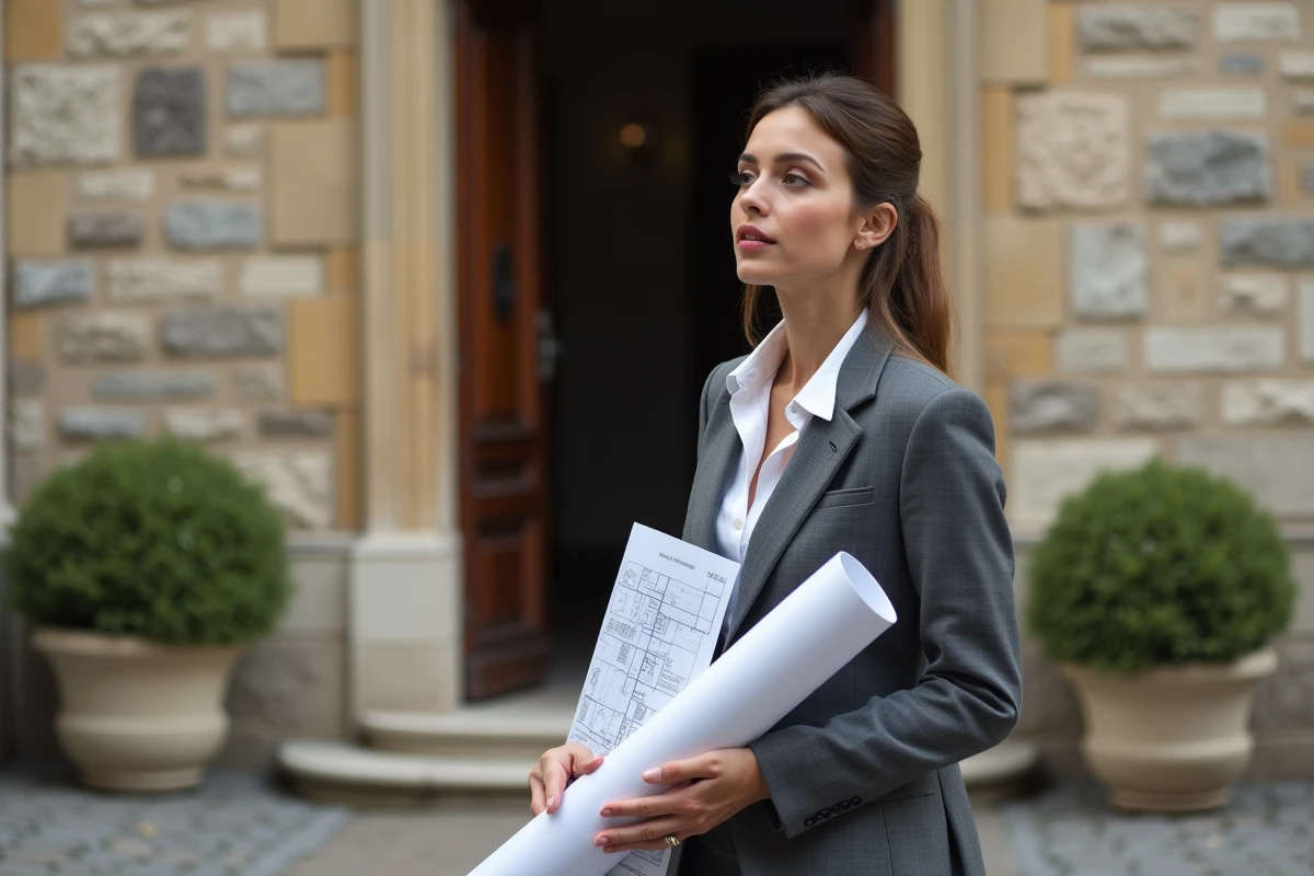 Architecte avec permis de construire devant une mairie en zone rurale après modification du PLU