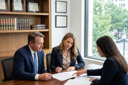 Photo hyperrealiste d un couple en affaires avec un notaire