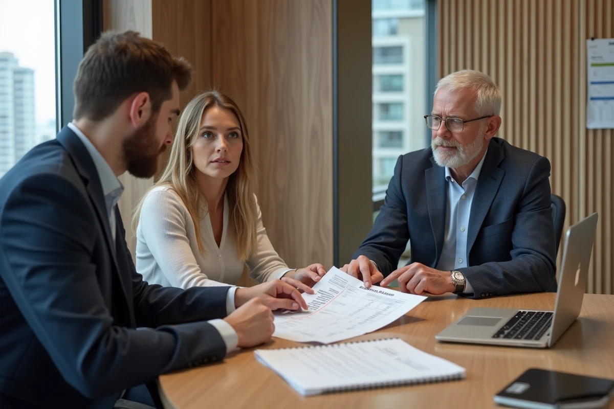 Jeune couple avec agent immobilier dans un bureau