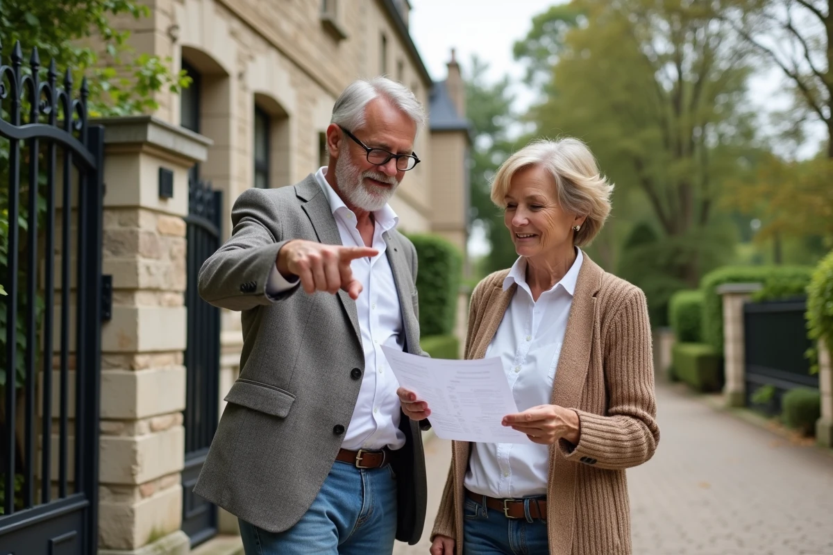 Un couple quinquagénaire devant leur futur bien immobilier financé par un crédit de 200 000 euros après 50 ans