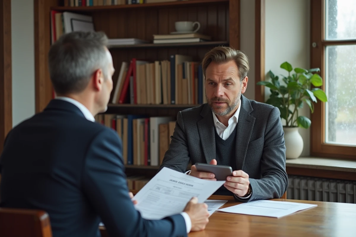 Agent immobilier et propriétaire en réunion pour estimer le prix de vente rapide d'une maison dans l'Oise