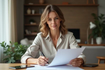 Femme d'âge moyen examinant des documents de location