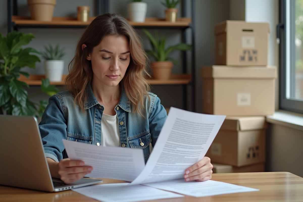 Femme comparant deux contrats de location de stockage