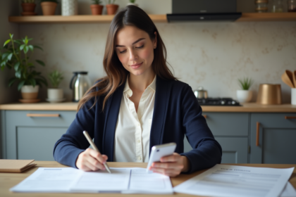 Femme en train de vérifier une liste de démarches administratives