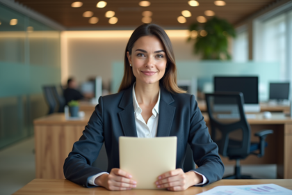 Femme d affaires tenant un dossier de documents hypothecaires