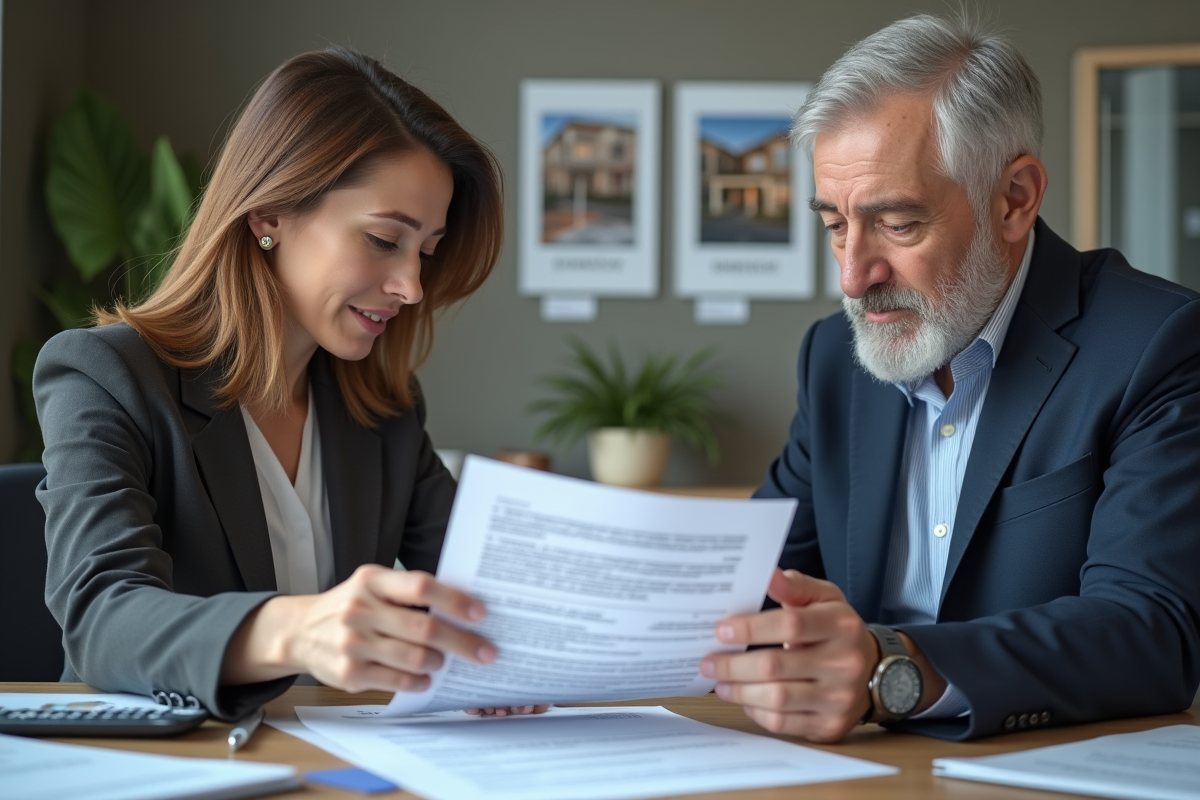 Femme en réunion avec un conseiller immobilier et documents