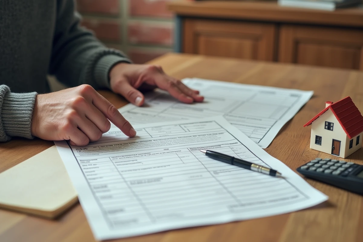 Formulaire de déclaration fiscale pour plus-value immobilière avec calculatrice et modèle de maison