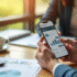 Personne utilisant un smartphone pour gestion location en ligne