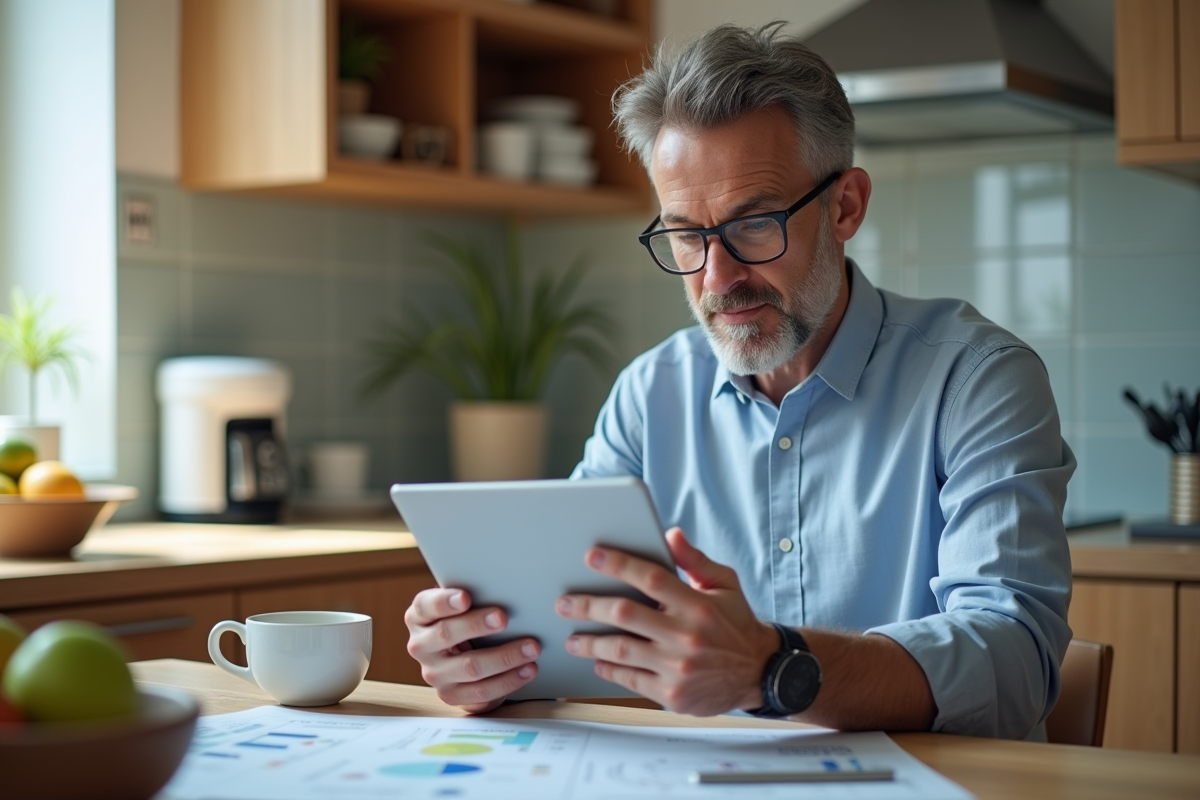 Homme comparant tableaux de gestion locative