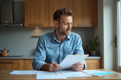 Homme d'âge moyen vérifiant ses dépenses de rénovation