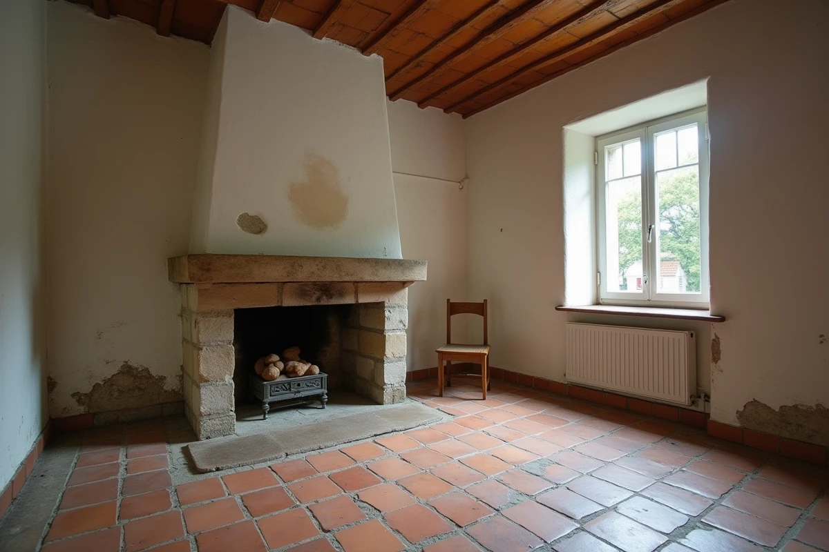 Salon vide d'une maison ancienne dans l'Oise mise en vente rapidement après une séparation