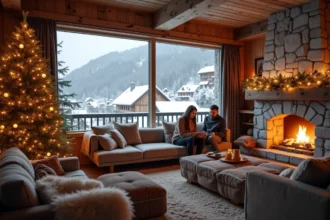 Appartement de location aux Menuires décoré pour Noël avec vue sur les pistes enneigées