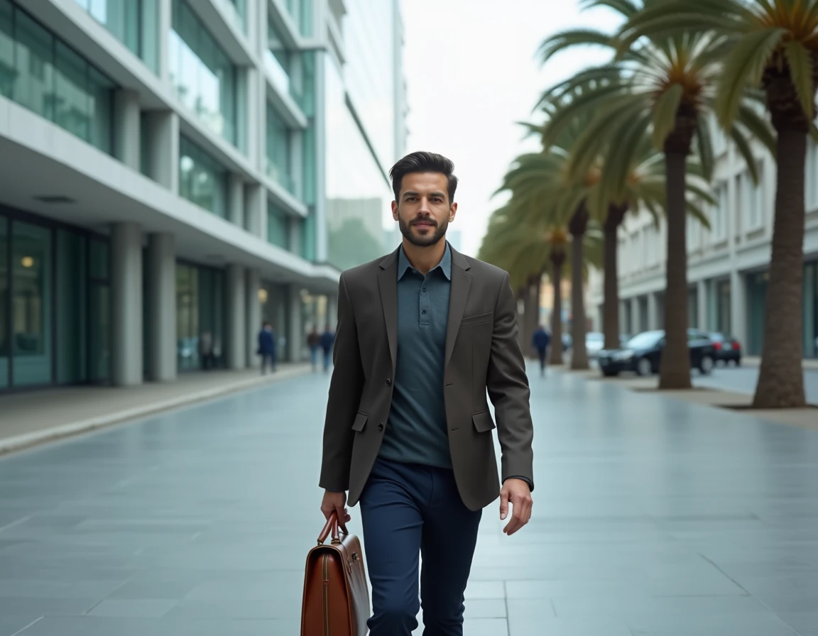 Homme d'affaires marchant dans le quartier Euroméditerranée à Marseille, zone urbaine moderne et dynamique