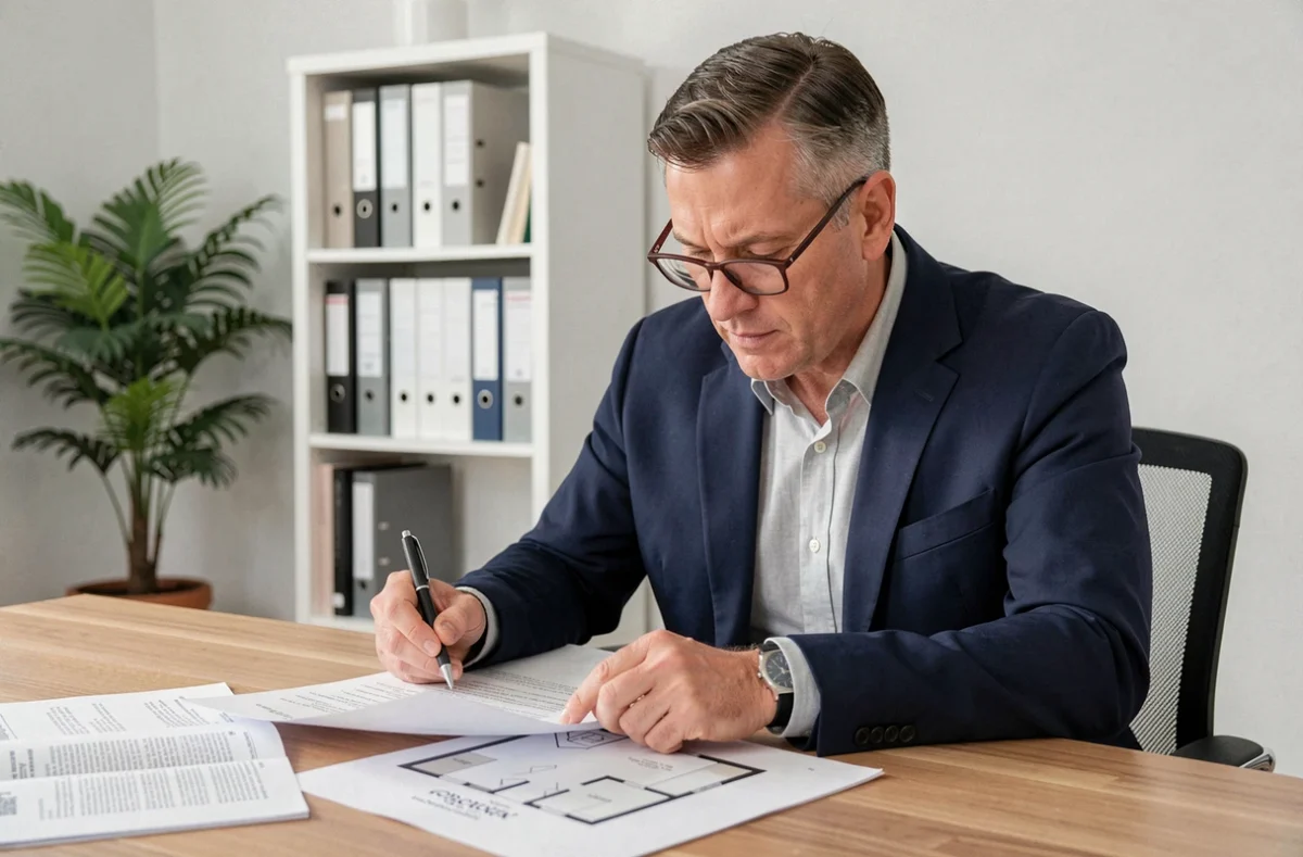 Homme examinant des documents immobiliers Pierre et Vacances pour une revente de bail