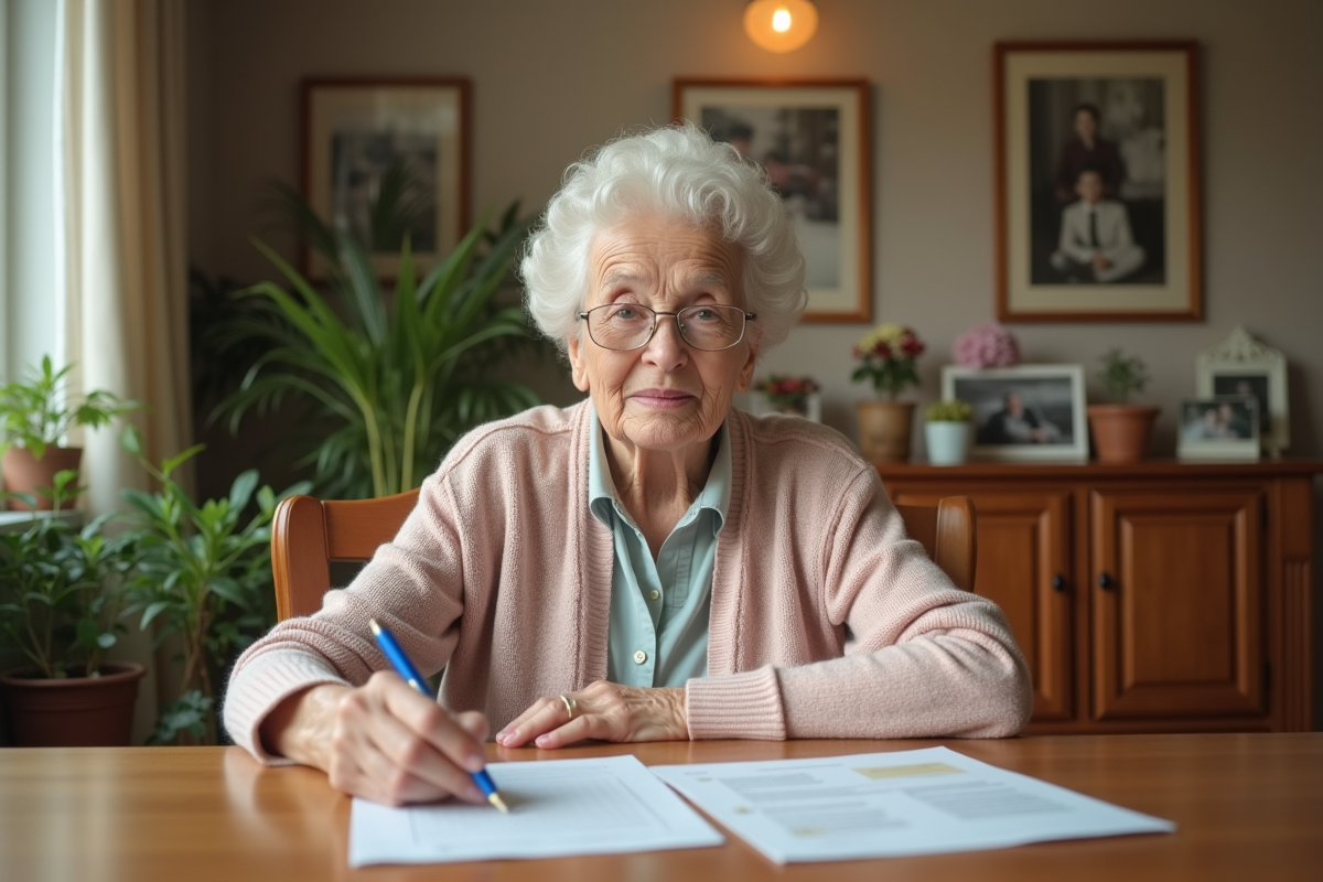 Femme âgée relisant un formulaire de résiliation de location
