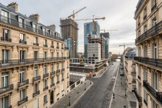 Vue panoramique de Paris illustrant le marché de la promotion immobilière avec immeubles haussmanniens et constructions neuves