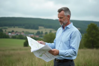 Urbaniste consultant un plan de zonage PLU en zone naturelle à la campagne
